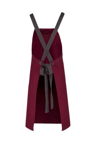 Keresztpántos melles kötény, elől zsebbel - Bordó