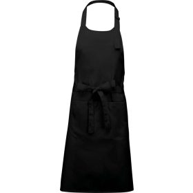   Magas hőfokon mosható policotton kötény, állítható, zsebes - Fekete