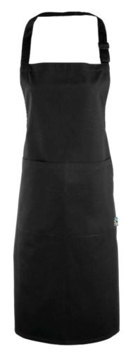 Mellrészes kötény, 100% tanúsított Fairtrade pamutból, állítható, zsebes modell - Fekete