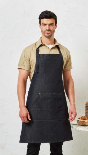 Farmer kötény, zsebes, állítható nyakpánt - Indigókék