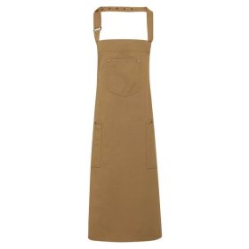   Pamut kötény, állítható nyakpánttal, három zsebbel - Khaki