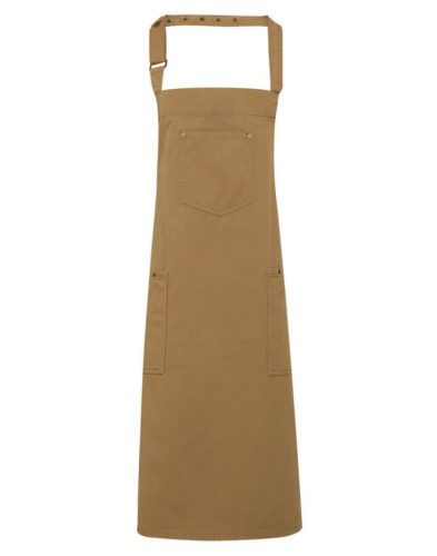Pamut kötény, állítható nyakpánttal, három zsebbel - Khaki
