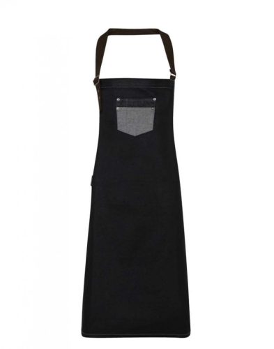 Premier PR136 'DIVISION' WAXED LOOK DENIM BIB APRON WITH FAUX LEATHER U